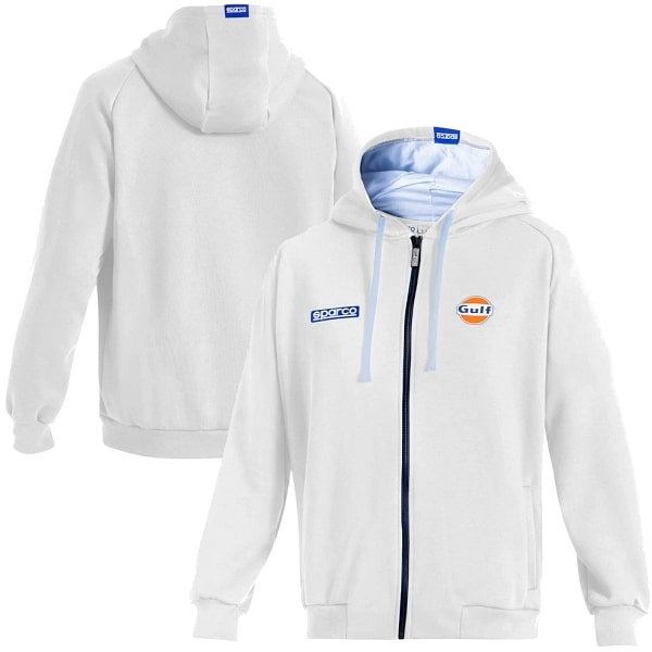 Sparco Gulf Hooded Full Zip White Sweatshirt