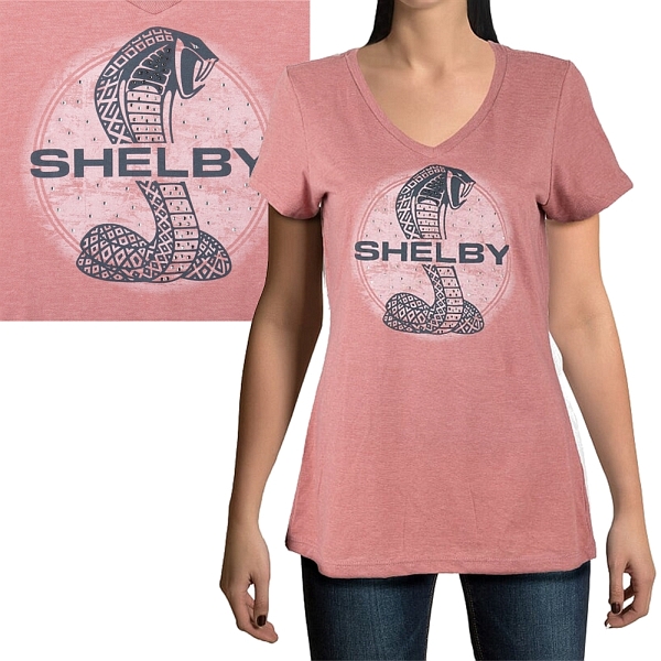 Shelby Ladie's Tiffany Snake Blush Rhinestone V-neck Tshirt