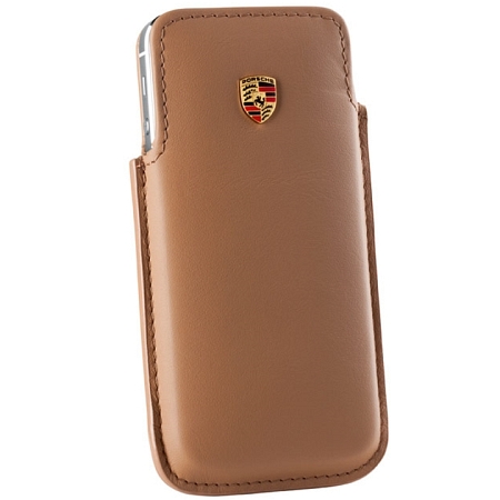 Porsche Original Car Interior Leather iPhone 5/5s Case Cognac with Colour Crest