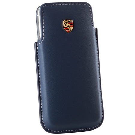 Porsche Original Car Interior Leather iPhone 5/5s Case Yatching Blue/Grey with Colour Crest