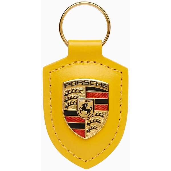 Porsche Key Fob Yellow Leather with Metal Colour Crest