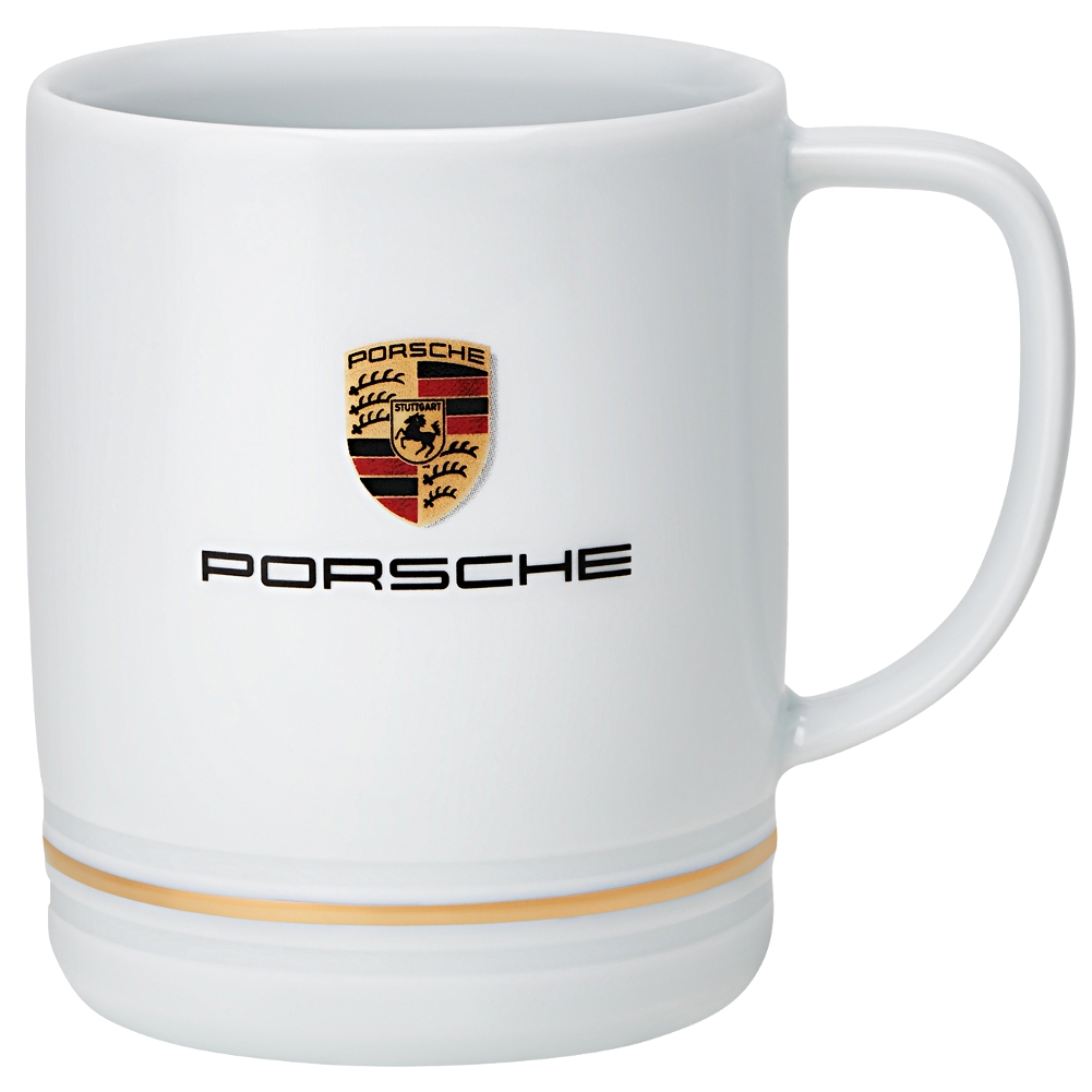 Porsche Small White Porcelain Mug with Crest and Gold Ring 0.27L