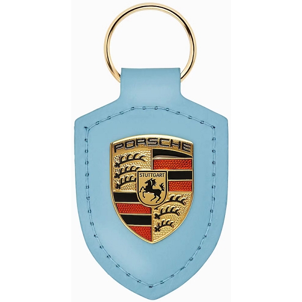 Porsche Key Fob Frozen Blue Leather with Metal Colour Crest